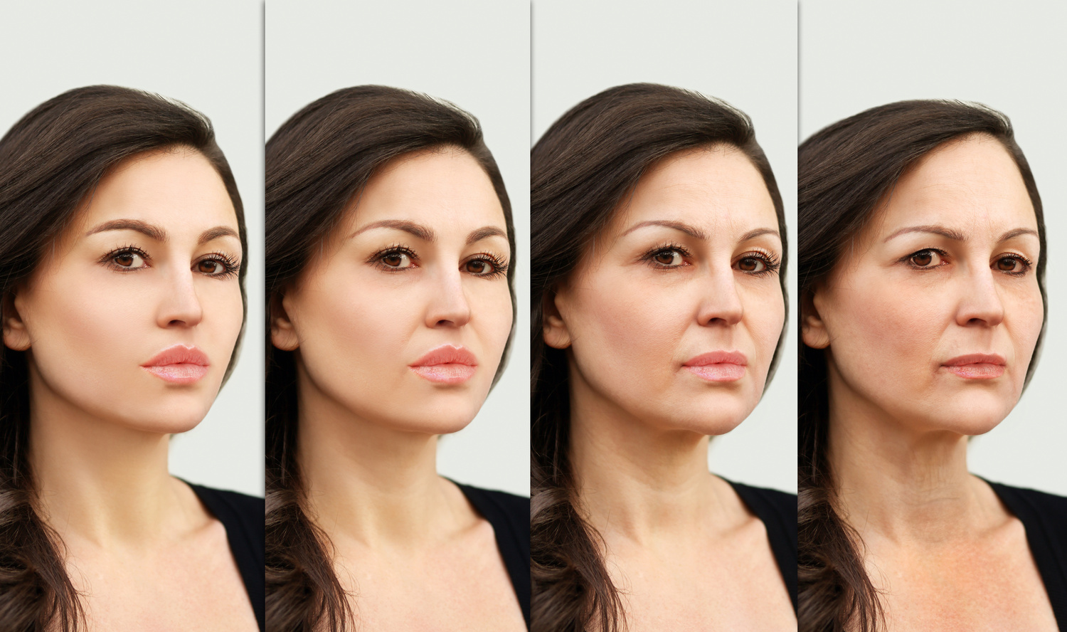 Process of aging.Age changes.Woman of different ages, concept skin aging.